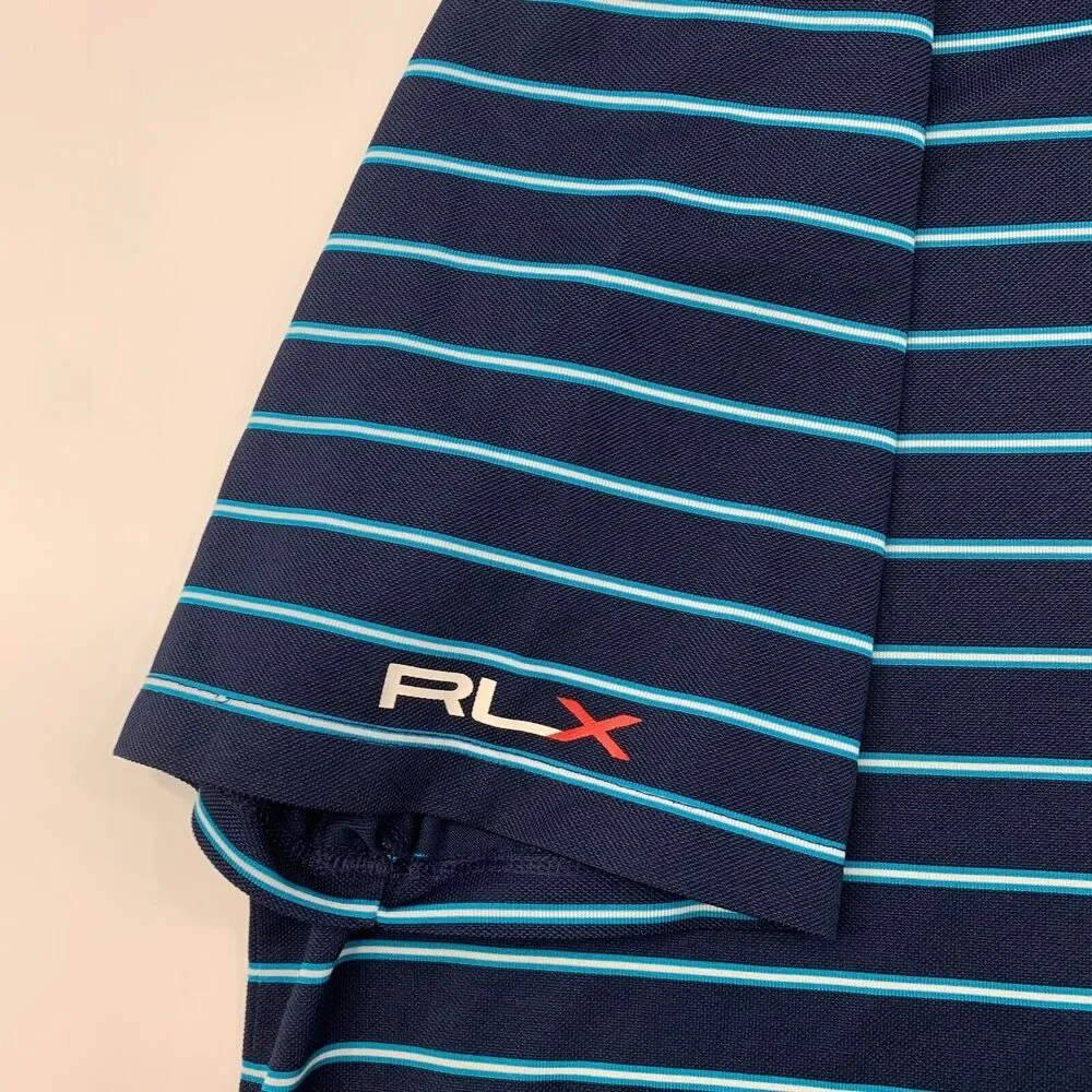 Ralph Lauren RLX Polo Shirt Mens XL Extra Large Navy Blue Striped Lightweight